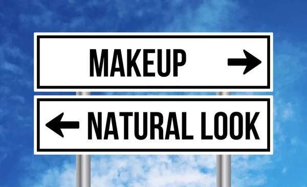 Makeup Natural Look Road Sign Sky Background — Stock Photo, Image