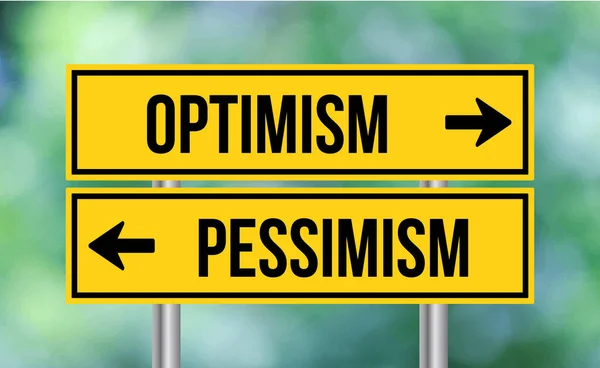 Optymizm Lub Pesymizm Znak Drogowy Rozmytym Tle — Zdjęcie stockowe