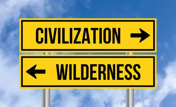 Civilization Wilderness Road Sign Sky Background — Stock Photo, Image