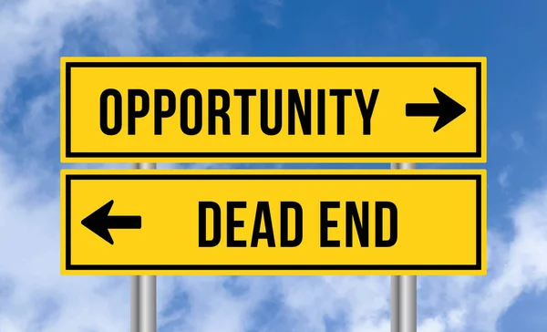 Opportunity Dead End Road Sign Blue Sky Background — Stock Photo, Image