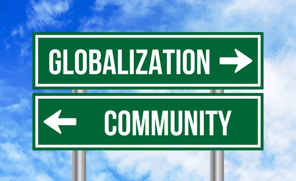 Globalization Community Road Sign Sky Background — Stock Photo, Image