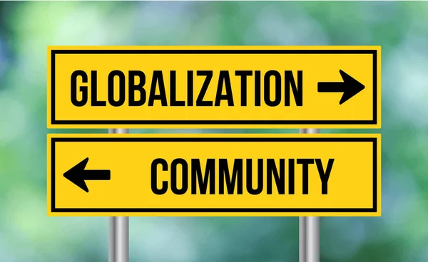 Globalization Community Road Sign Blur Background — Stock Photo, Image