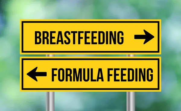 Aleitamento Materno Fórmula Sinal Estrada Alimentação Fundo Desfocado — Fotografia de Stock