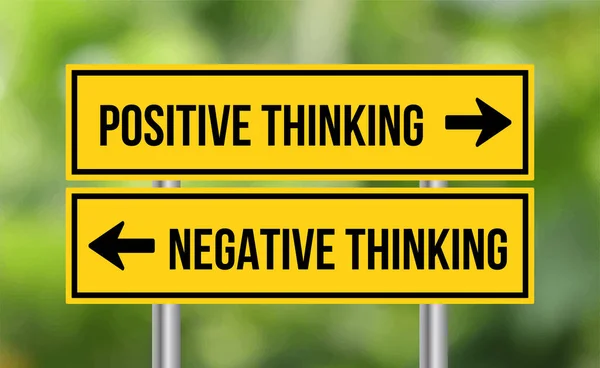 Pozitív Gondolkodás Vagy Negatív Gondolkodás Útjelző Elmosódott Háttér — Stock Fotó