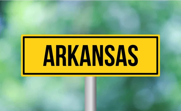 Arkansas Útjelző Homályos Háttér — Stock Fotó