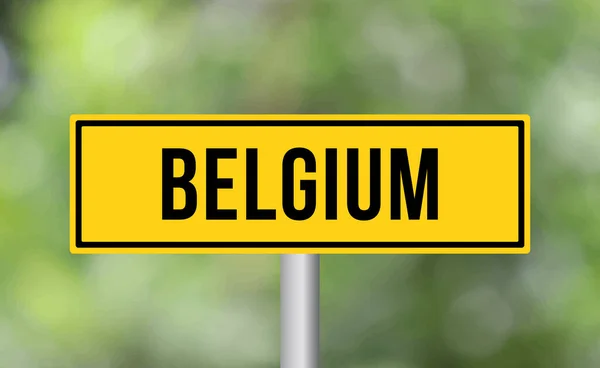 Belgio Cartello Stradale Sfondo Sfocato — Foto Stock