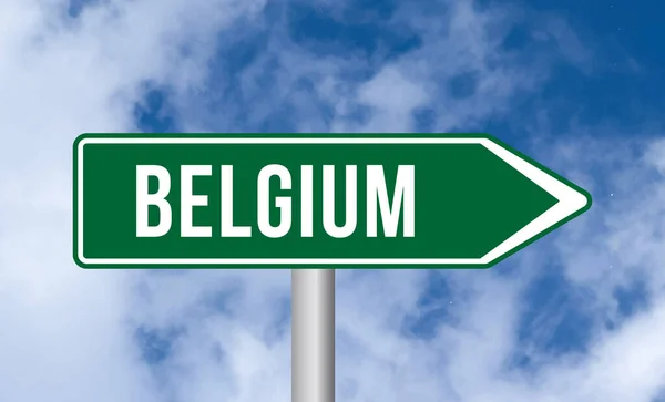 Belgia Drogowy Znak Tle Nieba — Zdjęcie stockowe
