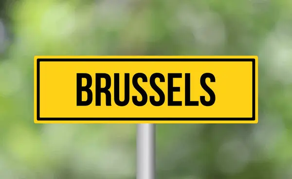 Bruxelas Sinal Estrada Fundo Desfocado — Fotografia de Stock