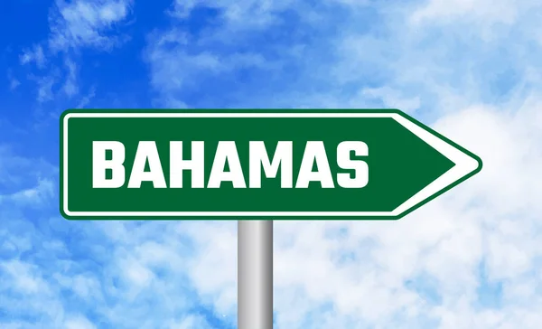 Bahamas Panneau Routier Sur Fond Ciel Nuageux — Photo