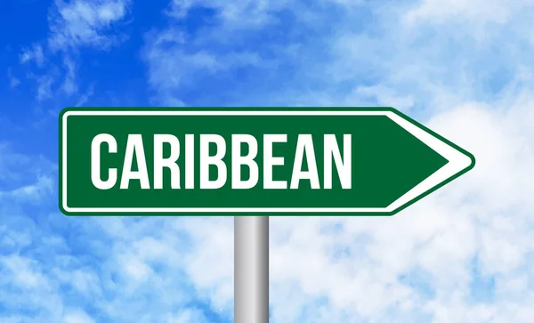 Caribbean Road Sign Sky Background — Stock Photo, Image