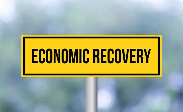 Economic Recovery Road Sign Blur Background — Stock Photo, Image