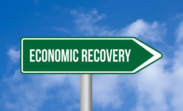 Economic Recovery Road Sign Blue Sky Background — Stock Photo, Image