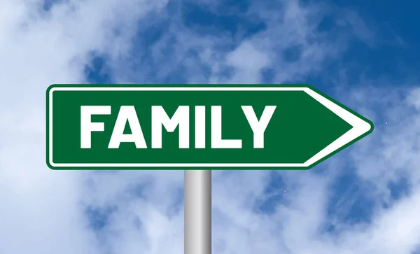 Family Road Sign Cloudy Sky Background — Stock Photo, Image
