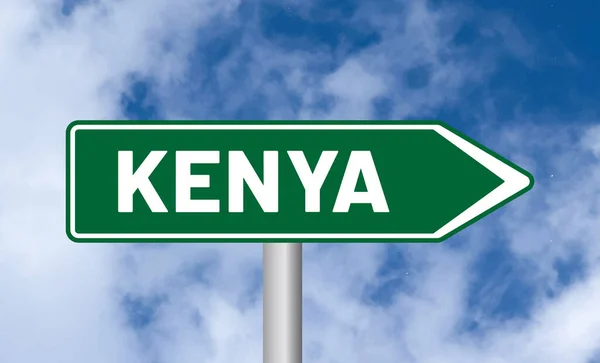Kenia Straßenschild Auf Blauem Himmel Hintergrund — Stockfoto