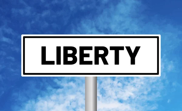 Liberty Road Sign Cloudy Sky Background — Stock Photo, Image