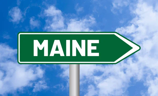 Maine Verkeersbord Blauwe Lucht Achtergrond — Stockfoto