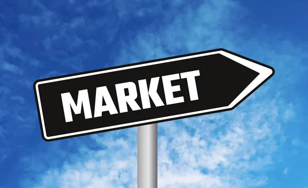 Markt Straßenschild Auf Blauem Himmel Hintergrund — Stockfoto