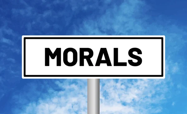 Moralisk Vägskylt Blå Himmel Bakgrund — Stockfoto