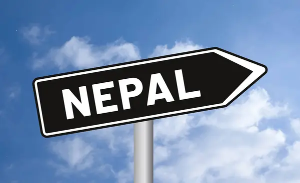Nepal Cartello Stradale Sfondo Cielo Blu — Foto Stock