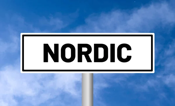 Nordic Road Sign Cloudy Sky Background — Stock Photo, Image