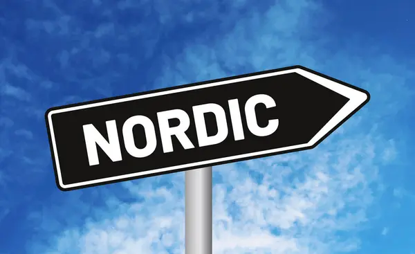 Nordic Road Sign Cloudy Sky Background — Stock Photo, Image