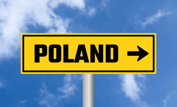 Polonia Cartello Stradale Sfondo Cielo — Foto Stock