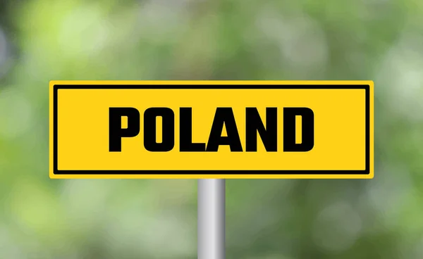 Polónia Sinal Estrada Fundo Desfocado — Fotografia de Stock