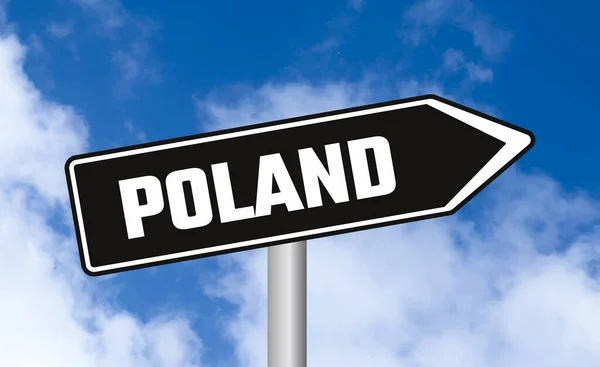 Polen Vägskylt Himlen Bakgrund — Stockfoto