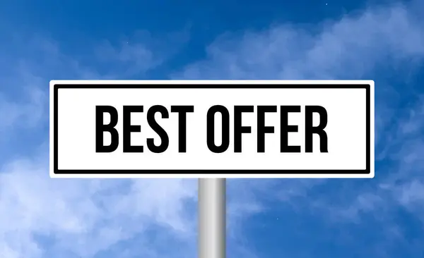 Best Offer Road Sign Cloudy Sky Background — Stock Photo, Image