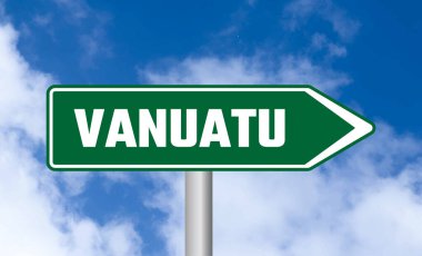 Gökyüzü arka planında Vanuatu yol işareti