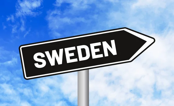 Sweden Road Sign Cloudy Sky Background — Stock Photo, Image
