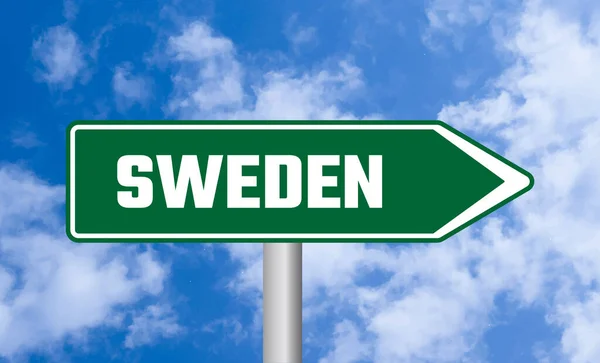 Schweden Straßenschild Auf Bewölkten Himmel Hintergrund — Stockfoto
