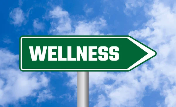 Wellness road sign on sky background