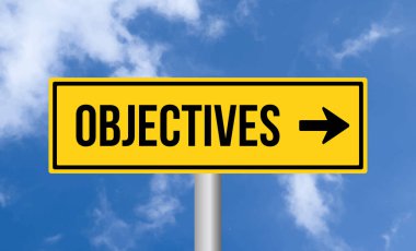 Objectives road sign on blue sky background clipart