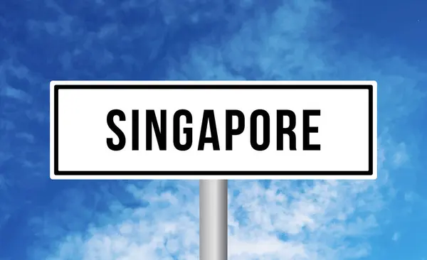 曇りの空の背景にシンガポールの道路標識 — ストック写真