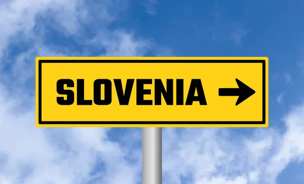 Slovenia Cartello Stradale Sfondo Cielo Blu — Foto Stock