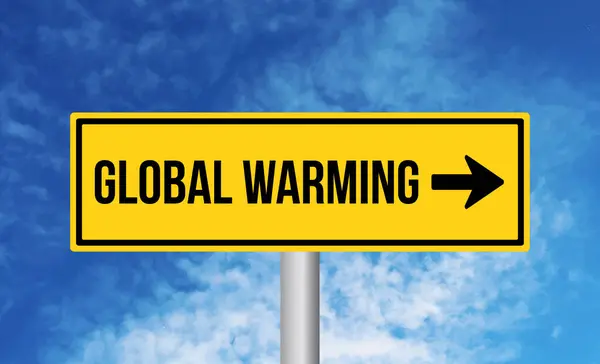 Global Warming Road Sign Sky Background — Stock Photo, Image