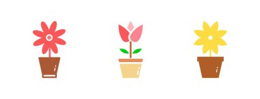 Çiçek saksısı ikonu. Çiçek saksısı Düz Simge Sembol Vektörü İllüstrasyonu