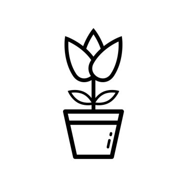 Saksı Simgesi. Lineal Style Flowerpot Ana Hattı Simge Vektörü İllüstrasyonu