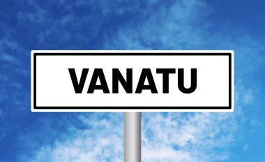 Mavi gökyüzü arka planında Vanatu yol işareti