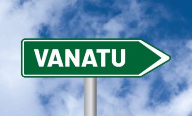 Mavi gökyüzü arka planında Vanatu yol işareti