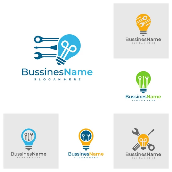 Set Mechanic Bulb Logo Vector Template Creative Bulb Logo Design — Vetor de Stock