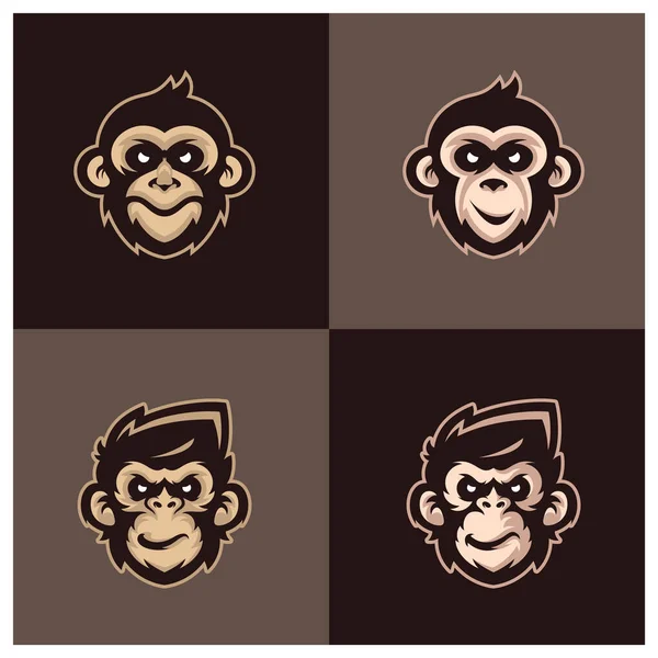 Conjunto Cabeça Macaco Mascote Logotipo Modelo Vector Creative Monkey Logo — Vetor de Stock