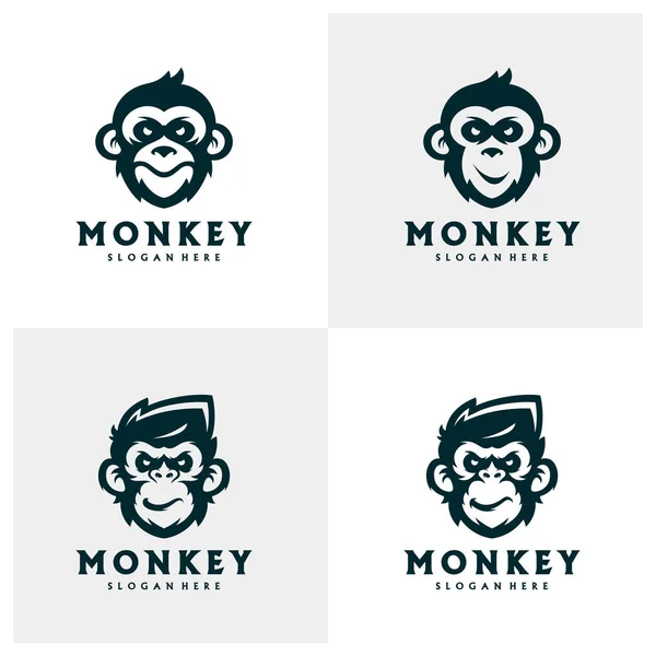 Conjunto Cabeça Macaco Mascote Logotipo Modelo Vector Creative Monkey Logo — Vetor de Stock