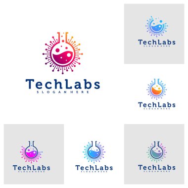 Tech Lab logo şablonu, Creative Lab logo tasarım vektörü, teknik logo kavramları kümesi
