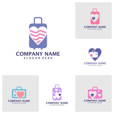 Love Suitcase logo tasarım vektörü seti. Bavul logosu tasarım şablonu kavramı