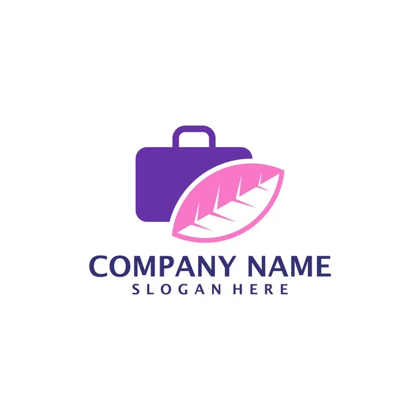 Leaf Suitcase Logo Design Concept Vector Suitcase Logo Design Template — Stock Vector