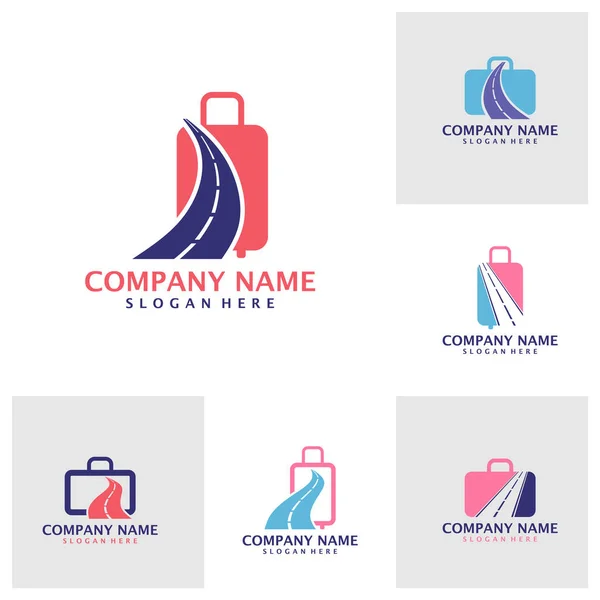 Комплект Дорог Дизайном Логотипа Suitcase Вектор Концепции Шаблон Логотипа — стоковый вектор
