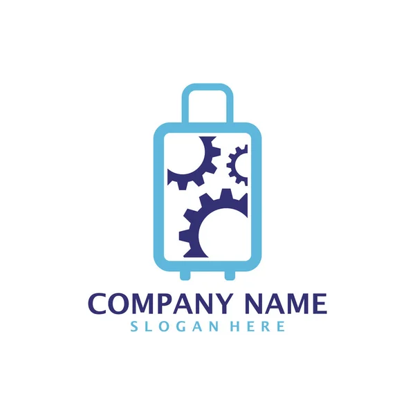 Vettore Progettazione Logo Valigia Ingranaggi Concetto Modello Design Logo Valigia — Vettoriale Stock