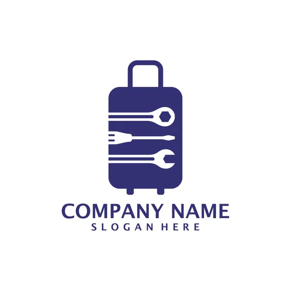 機械スーツケースロゴデザインベクター スーツケースのロゴデザインテンプレートコンセプト — ストックベクタ